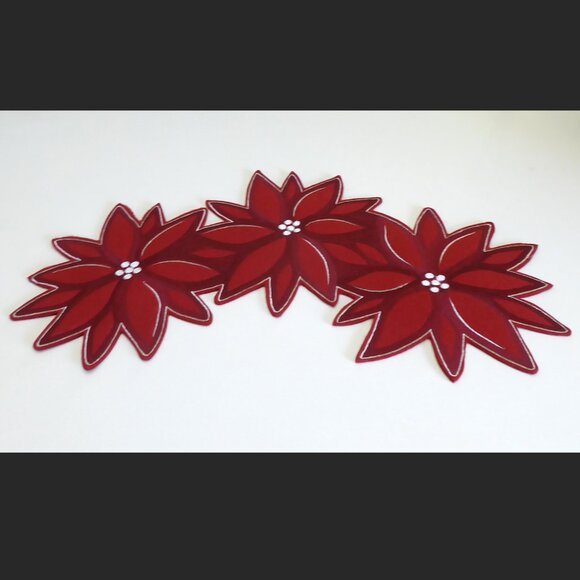 Target Other - NEW 29” CHRISTMAS POINSETTIA EMBROIDERED WOOL TABLE RUNNER MAT CENTERPIECE